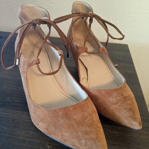 Marc Fisher Lace Up Tan Suede Wedges